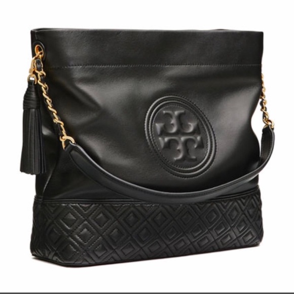 Tory Burch Fleming Black Leather Hobo Bag - Picture 1 of 12